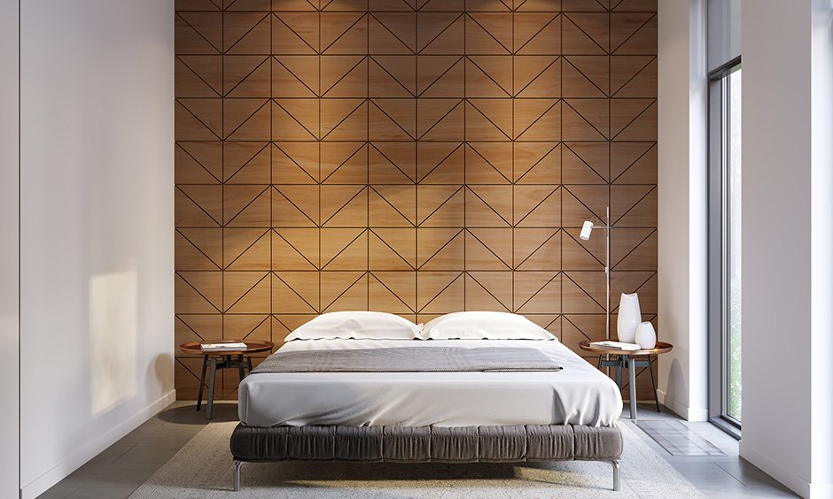 geometric cedar wood bedroom wall panels - types of wall panels